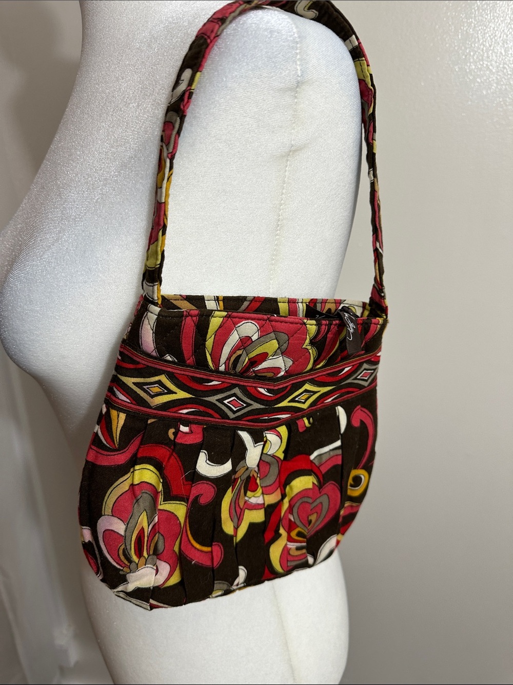Vera Bradley Brown, Pink and Yellow Quilted Mini Shoulder Bag